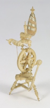 A good miniature bone spinning wheel, 19th century,