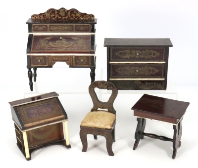 Five pieces of Waltershausen Dolls House furniture, 19th century,