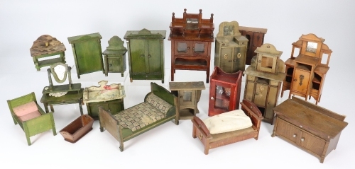 Wooden green stained Bedroom set, German circa 1900,
