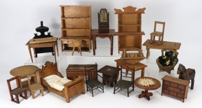 Large selection of wooden Dolls house furniture, - 2