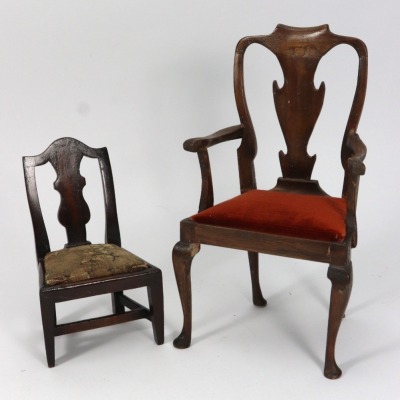 Two miniature dolls chairs, English 1920s,