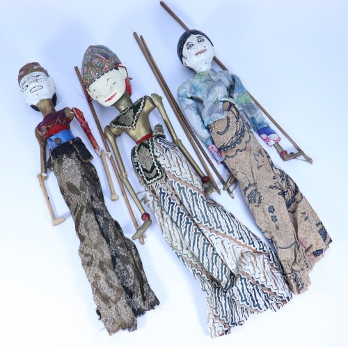 Six Indonesian Wayang Golek rod-puppets,