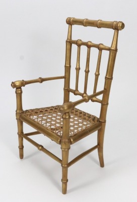 A pretty dolls faux bamboo gilded chair for French Bebe, circa 1890,