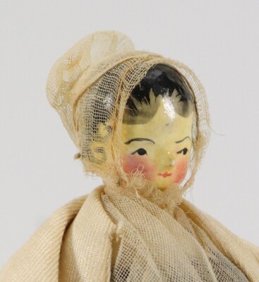 A good painted wooden Grodnertal doll in original Quaker style clothes, German circa 1820, - 2