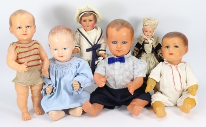 Six French celluloid dolls, circa 1930