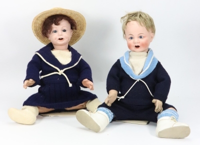 A pair of English &lsquo;Nunsuch, Liverpool&rsquo; baby dolls, circa 1915,