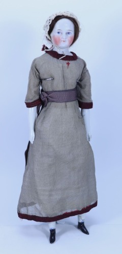 *A good wigged Parian-style shoulder head lady doll, German circa 1860,
