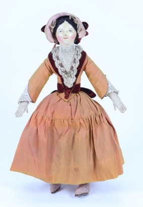 Early papier-mache shoulder head doll, German circa 1840,