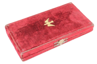 A good collection of miniature fashion doll accessories in a red velvet box, circa 1860, - 2