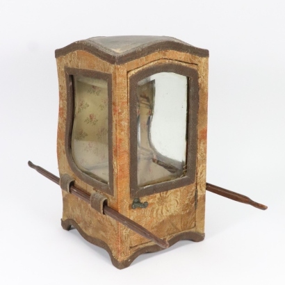 A good dolls miniature Sedan Chair and poles, French circa 1870,