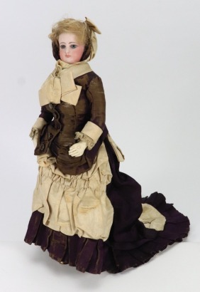 A Francois Gaultier bisque shoulder head fashion doll in original clothes, French circa 1870,