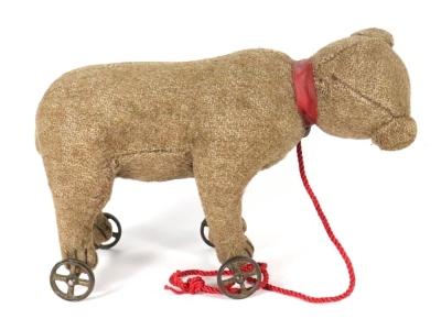 A good early Steiff bear on wheels, German circa 1905, - 2