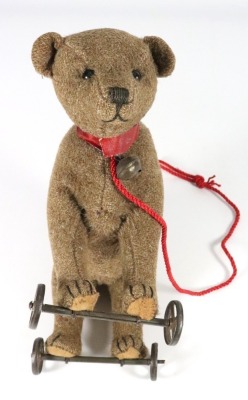 A good early Steiff bear on wheels, German circa 1905, - 3