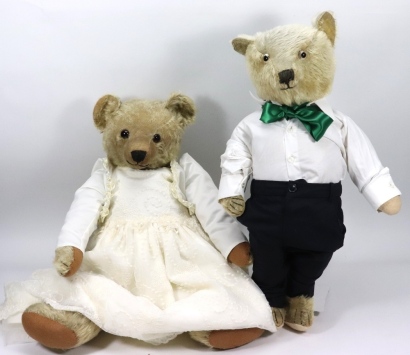 Bride and Groom Chiltern mohair Teddy bear, English circa 1930,