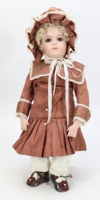 &lsquo;Heart of England&rsquo; reproduction Bru Brevette bisque shoulder head Bebe doll, 1990,