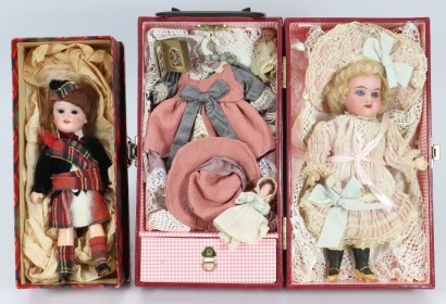 A small A.M bisque head doll in trunk, German circa 1915,