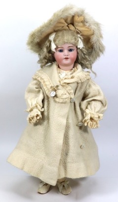 A Simon & Halbig 1079 bisque head girl doll in original clothes, German circa 1910,
