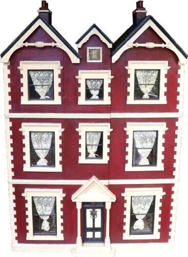 A good mid Victorian painted wooden English dolls house and contents,