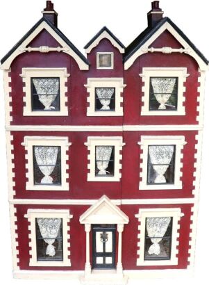 A good mid Victorian painted wooden English dolls house and contents,