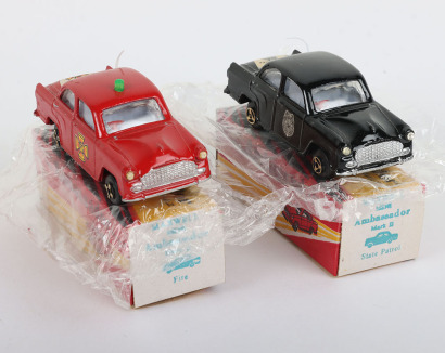 Two Maxwell Toys India Ambassador Mark II Fire/Police Cars