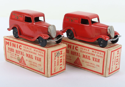 Two Boxed Tri-ang Minic Post War 3M Tinplate Ford Royal Mail Vans