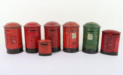 Seven Burnett Ltd England Tinplate Money Boxes in The Shape of Letter Boxes,