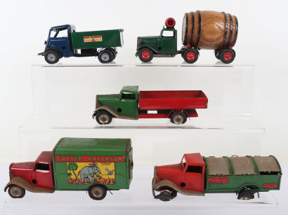 Five Tri-ang Minic Tinplate Clockwork Vehicles