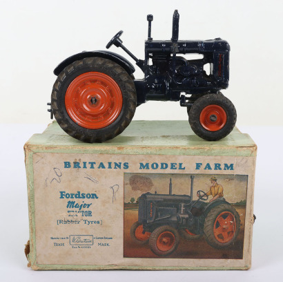 Britains No 128F Fordson Major Tractor dark blue body, orange wheel hubs