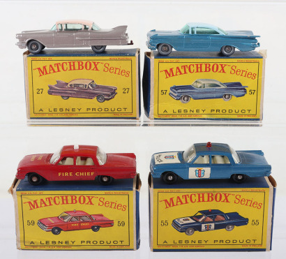 Four Boxed Matchbox Lesney Regular Wheels USA Cars