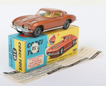 Scarce Vintage Corgi Toys 310 Chevrolet Corvette Sting Ray, metallic bronze body