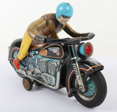 Masudaya (Japan) Battery operated Tinplate Expert Motorcyclist on Atom Motorcycle