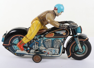 Masudaya (Japan) Battery operated Tinplate Expert Motorcyclist on Atom Motorcycle - 2