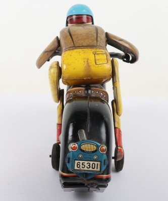 Masudaya (Japan) Battery operated Tinplate Expert Motorcyclist on Atom Motorcycle - 6