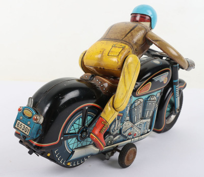 Masudaya (Japan) Battery operated Tinplate Expert Motorcyclist on Atom Motorcycle - 7