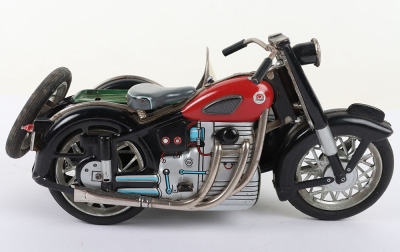 Marusan (Japan) Battery operated Tinplate Sunbeam Motorcycle and sidecar - 4