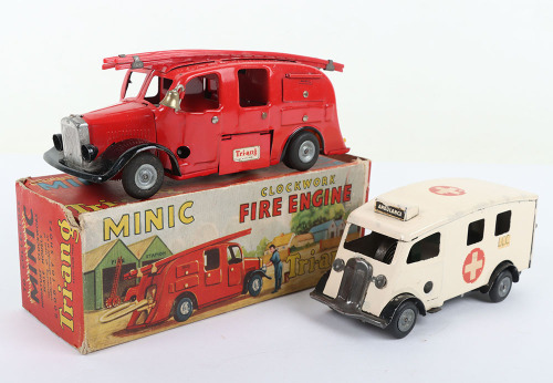Boxed Tri-ang Minic Tinplate Clockwork Fire Engine