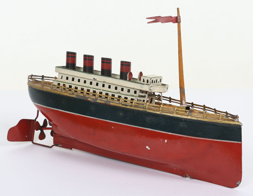 Small tinplate clockwork Four Funnel Ocean Liner