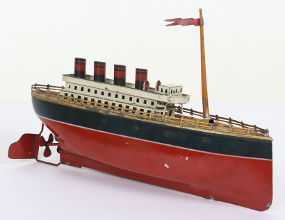 Small tinplate clockwork Four Funnel Ocean Liner