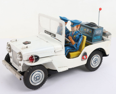 Nomura Toys (Japan) Large Tinplate Battery Operated Police Patrol Jeep