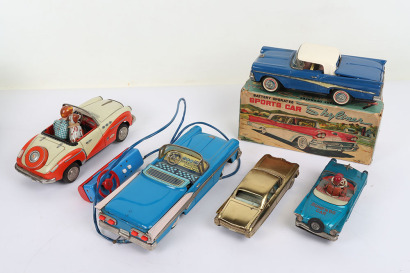 Five Japanese Tinplate USA Toy Cars