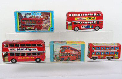 Three Tinplate Double Decker Buses