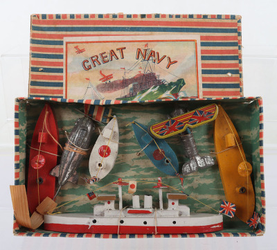 Boxed tinplate and wooden Great Navy set, Japanese 1936 - 2