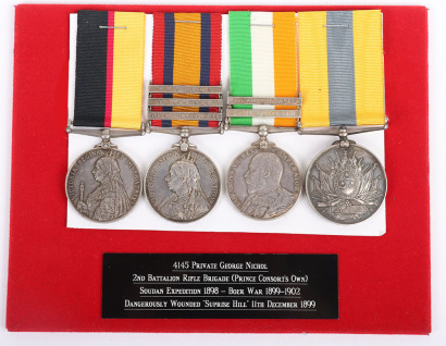 Campaign Group of Four Medals to the Rifle Brigade for Service in the Sudan and in the Second Boer War When the Recipient was Dangerously Wounded