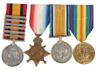 Boer War Queens South Africa Medal and 1914 Star Medal Trio to the 13th Battery Royal Field Artillery