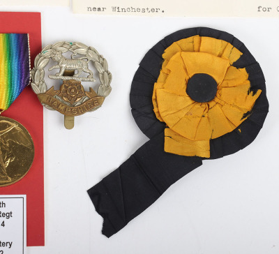A Great War Hampshire Regiment November 1914 Killed in Action Medal Group of Three with Memorial Plaque and Some Original Documentation - 2