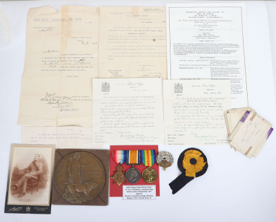A Great War Hampshire Regiment November 1914 Killed in Action Medal Group of Three with Memorial Plaque and Some Original Documentation - 6