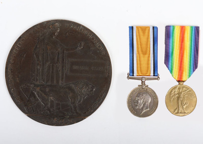 An Emotive Great War Medal Pair and Memorial Plaque to a Soldier in the Gloucestershire Regiment who was Taken as a Prisoner of War in the Opening Days of the 1918 German Spring Offensive and Later Died in Captivity