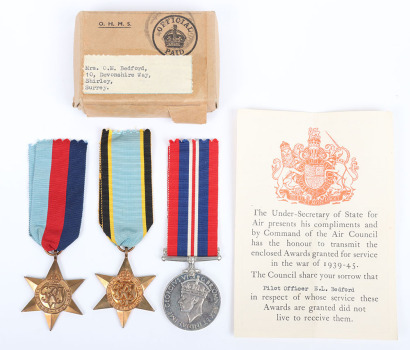 Second World War Bomber Command Medal Group of Three to a Pilot Officer Who Was Killed in Action During the 1000 Bomber Raid on Bremen on 25th June 1942
