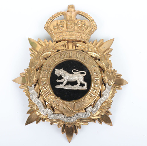 Post 1902 Leicestershire Regiment Officers Home Service Helmet Plate