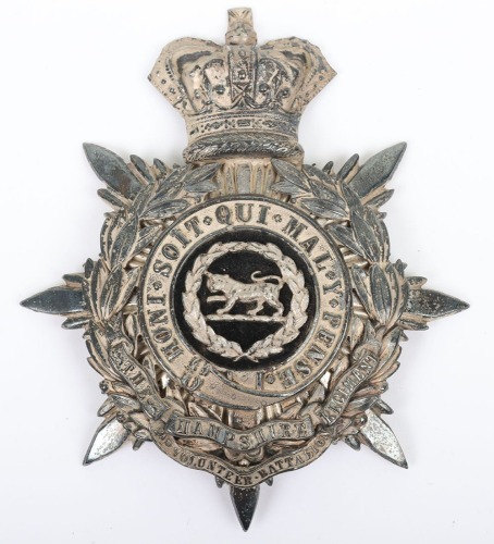 Victorian 2nd Volunteer Battalion Hampshire Regiment Officers Home Service Helmet Plate